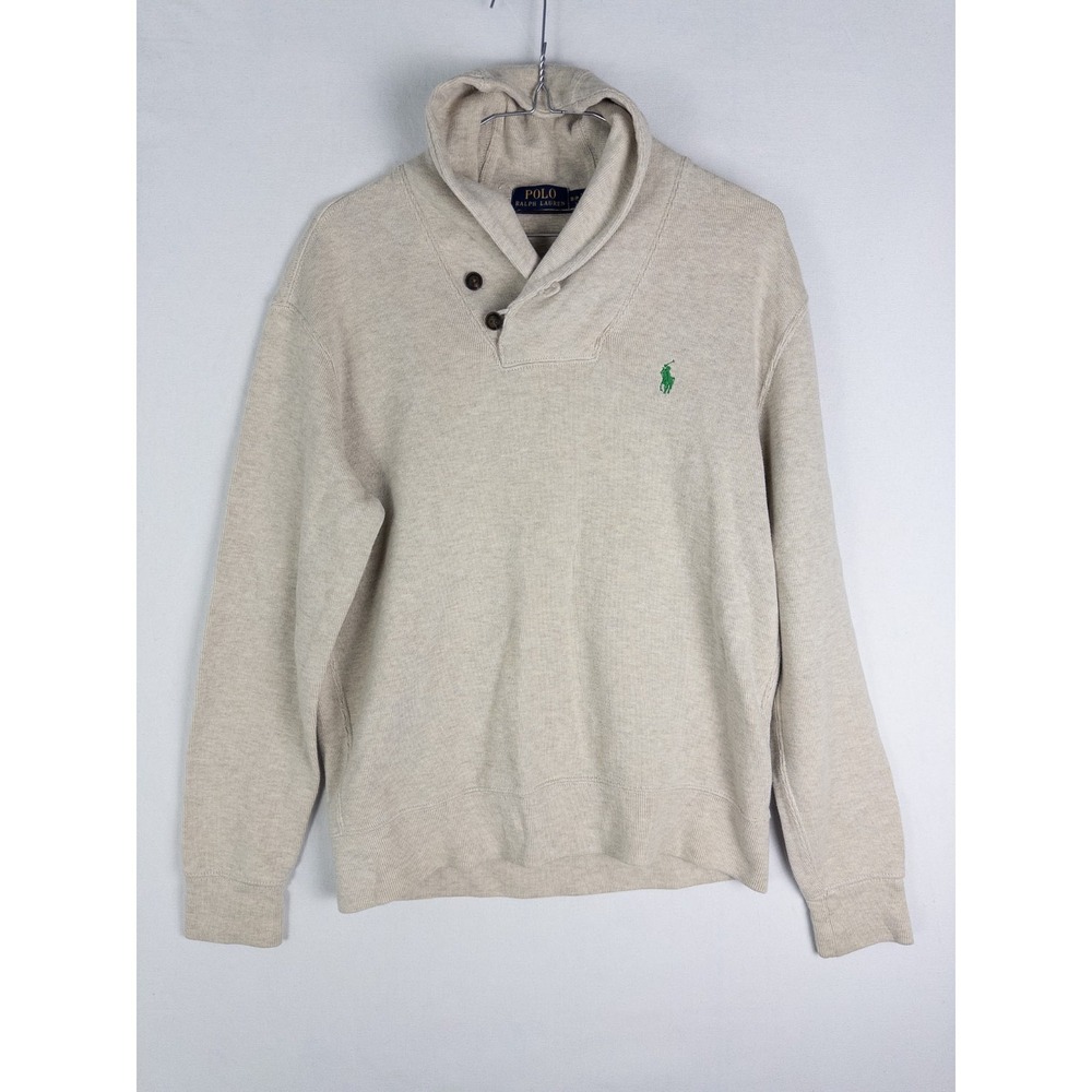 Polo Ralph Lauren Pullover Sweater Mens S Tan Classic Pony Shawl Neck Casual